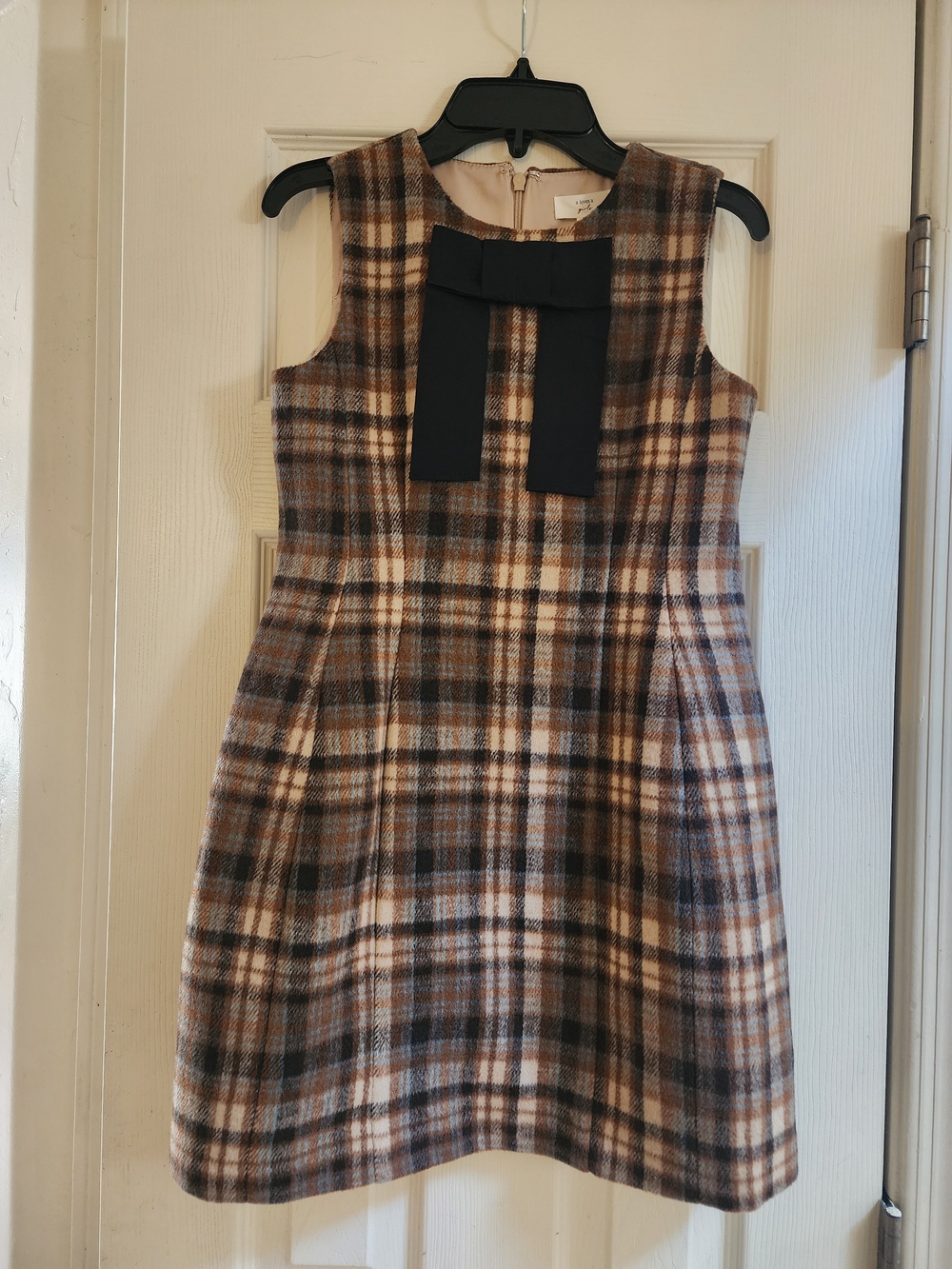 Girls Brown Plaid Bow-Front Dress